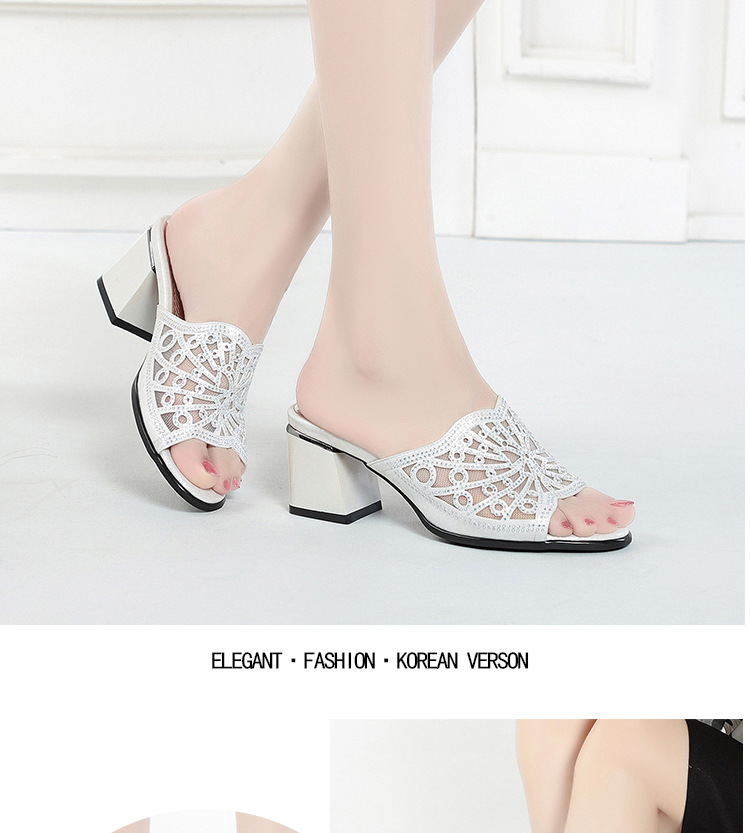 Dép sandal nữ gót vuông đính đá lấp lánh phong cách thời trang — Màu vàng chi tiết 13
