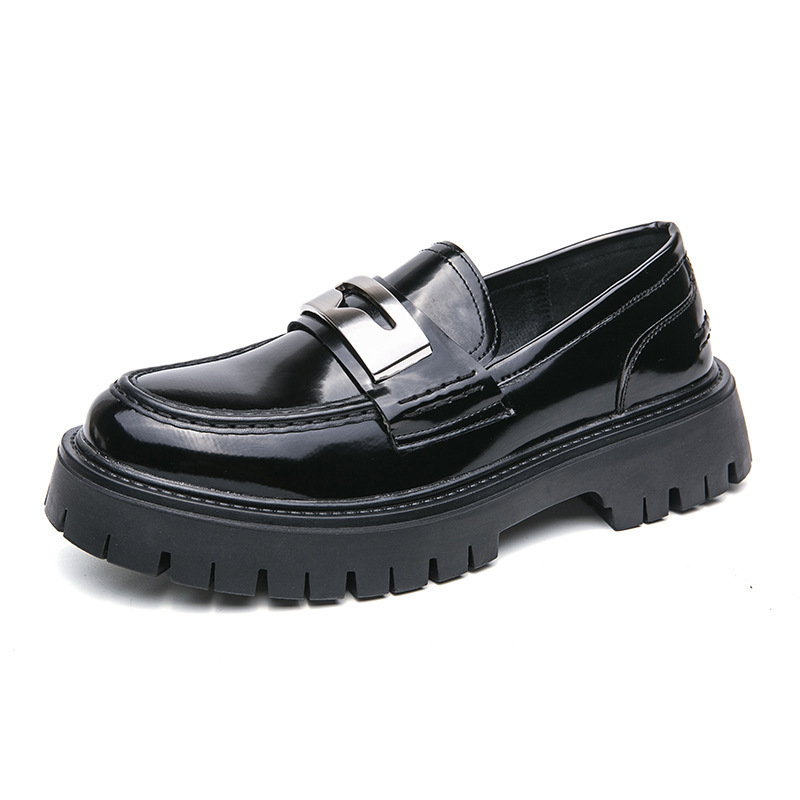 Primavera coreana zapatos de negocios de suela gruesa Lefour zapatos de cuero de moda para hombres, zapatos de altura brillante, zapatos de hombre de sonrisa abierta