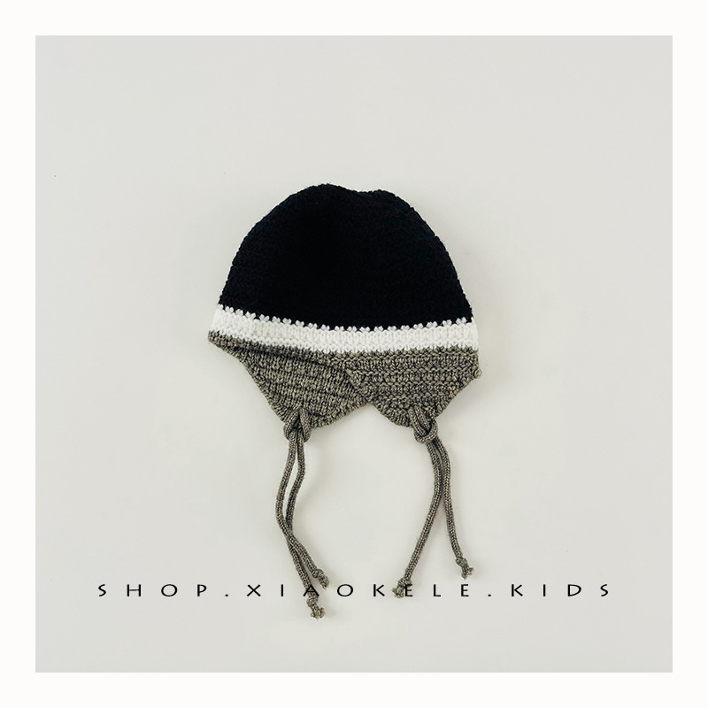 Coreana inns niños sombrero de punto otoño invierno retro color color para niños sombrero de protección de orejas cóncavo sombrero de abrigo frío