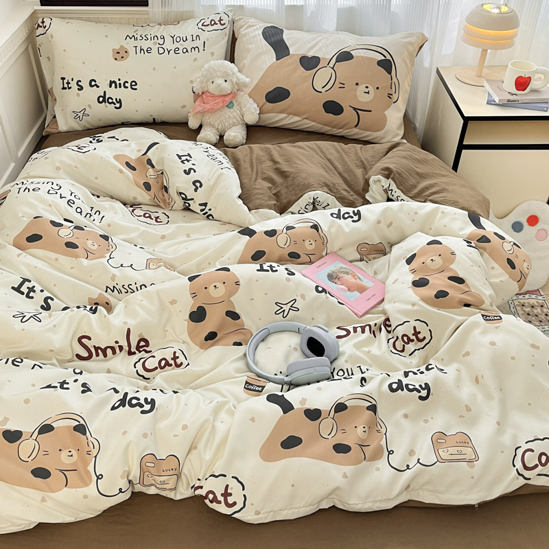 Juego de Ropa de Cama de Cuatro Piezas de Algodón Tejido Youyixin, Juego de Tres Piezas Estilo Sábana Ajustable, Ropa de Cama de Fabricante de Nantong, Tejida y Engrosada.