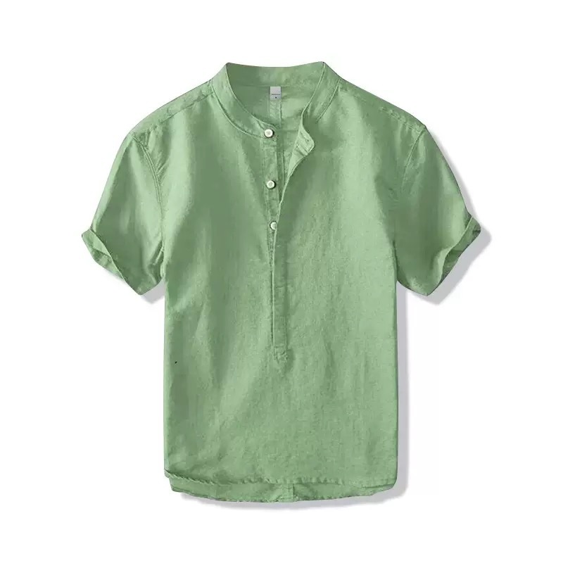 Breathable Linen Blend Short Sleeve Shirt For Men, Casual Summer Pullover Top With Comfort Fit_viptrois.com