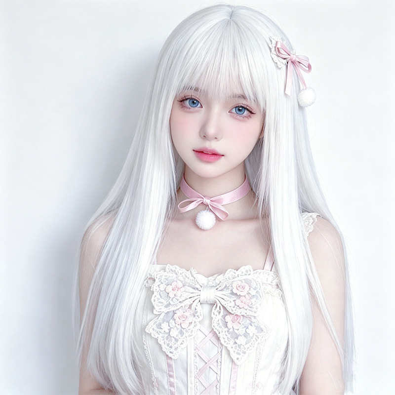 Factory Direct Sale White Long Hair Wig for Women, Realistic Scalp, High-Temperature Fiber Straight Hair, Cosplay Wig, One-Piece Drop Shipping Factory Direct Sale White Long Hair Wig for Women, Realistic Scalp, High-Temperature Fiber Straight Hair, Cosplay Wig, One-Piece Drop Shipping