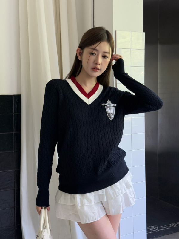 ME KAKAMEE十三行秋季美式气质V领修身显瘦百搭针织毛衣女 A2859|undefined