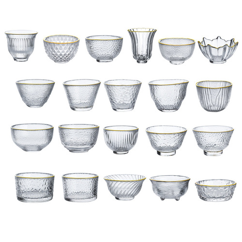Minimalist transparent glass teacup with gold edge, hammer pattern tea cup, host cup, small tea bowl, Gongfu tea set cup, wholesale