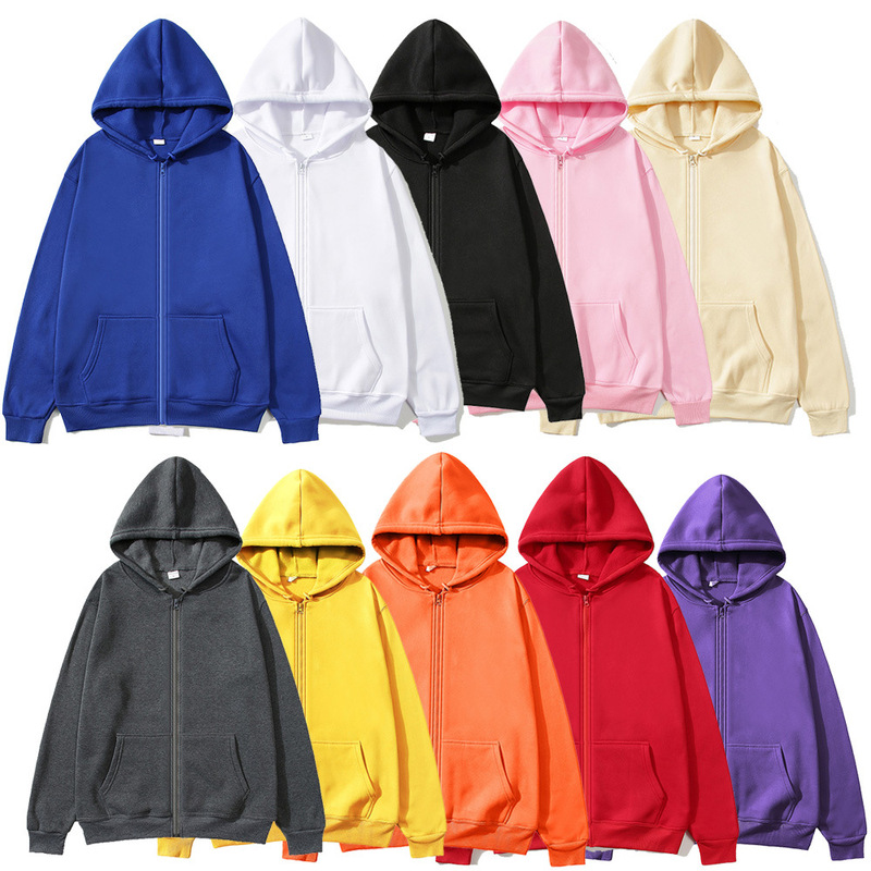 Men's Zip-Up Sweatshirt Cardigan Hoodie Sports Shirt Autumn Winter Fleece Top Solid Color 18 Colors Wholesale