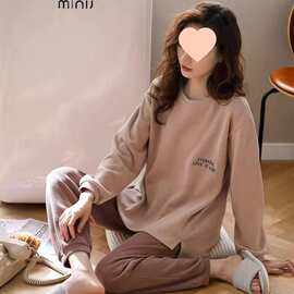 双面棉睡衣女春秋长袖可外穿套装韩版休闲家居服套装冬