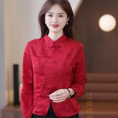 ネットの赤いファッションの中国風のシャツの2025春の新型の気質の立襟のジャカードはやせている上着を現します。