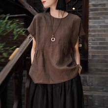 灵气扑人减龄显瘦真丝亚麻廓形蕾丝边上衣 25年夏季新品 笑涵阁