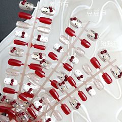 甜美色KT貓【豆豆甲】穿戴甲美甲貼片短款T型可愛貓咪假指甲30片