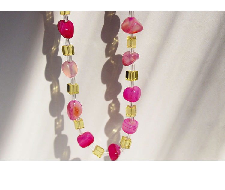 Retro Design Fine Pink Agate Stone Crystal Spacer Beaded Clavicle Chain  Necklace display picture 4