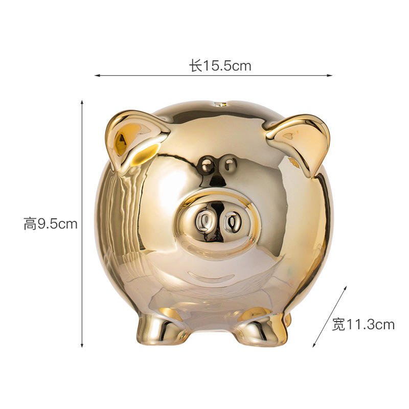陶器製電気メッキ小豚貯金箱、学生への誕生日プレゼント、リビングの本棚飾り、電気メッキ加工|undefined
