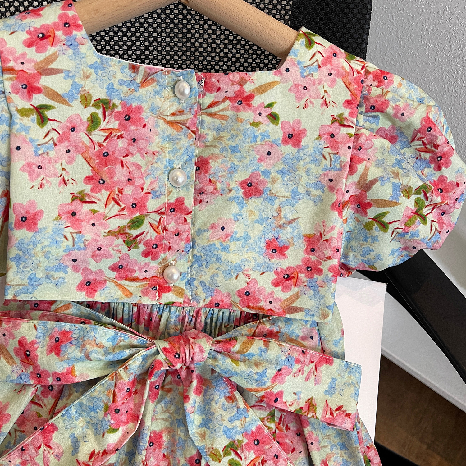 2023 Summer New for Girls Korean Edition Butterfly Bow Bubble Sleeve Floral Dress 23259_voghion.com