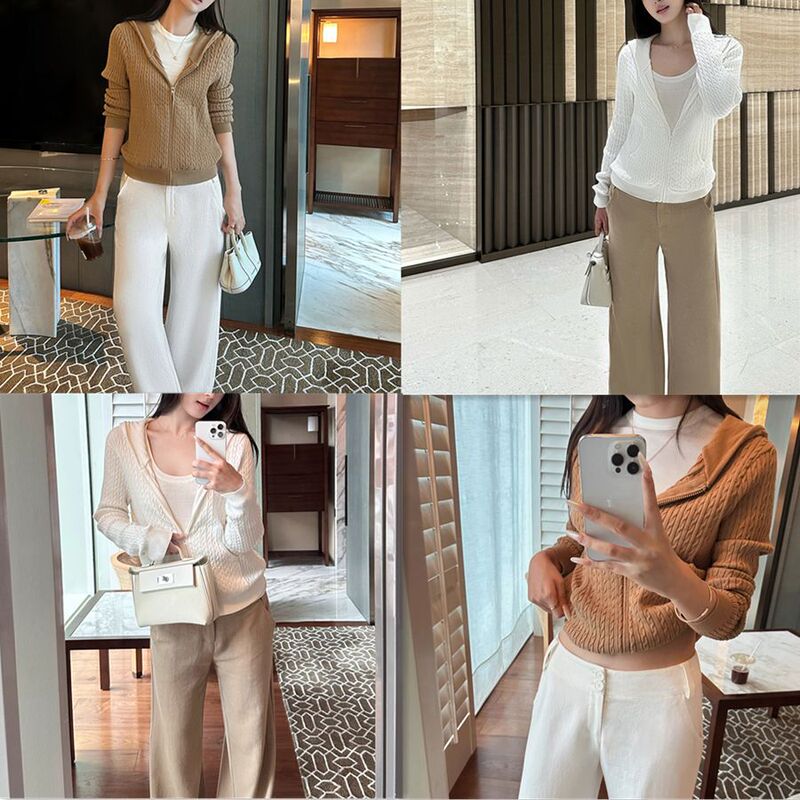 Classic Old Money Ral* Early Autumn Hooded Cable Knit Cardigan