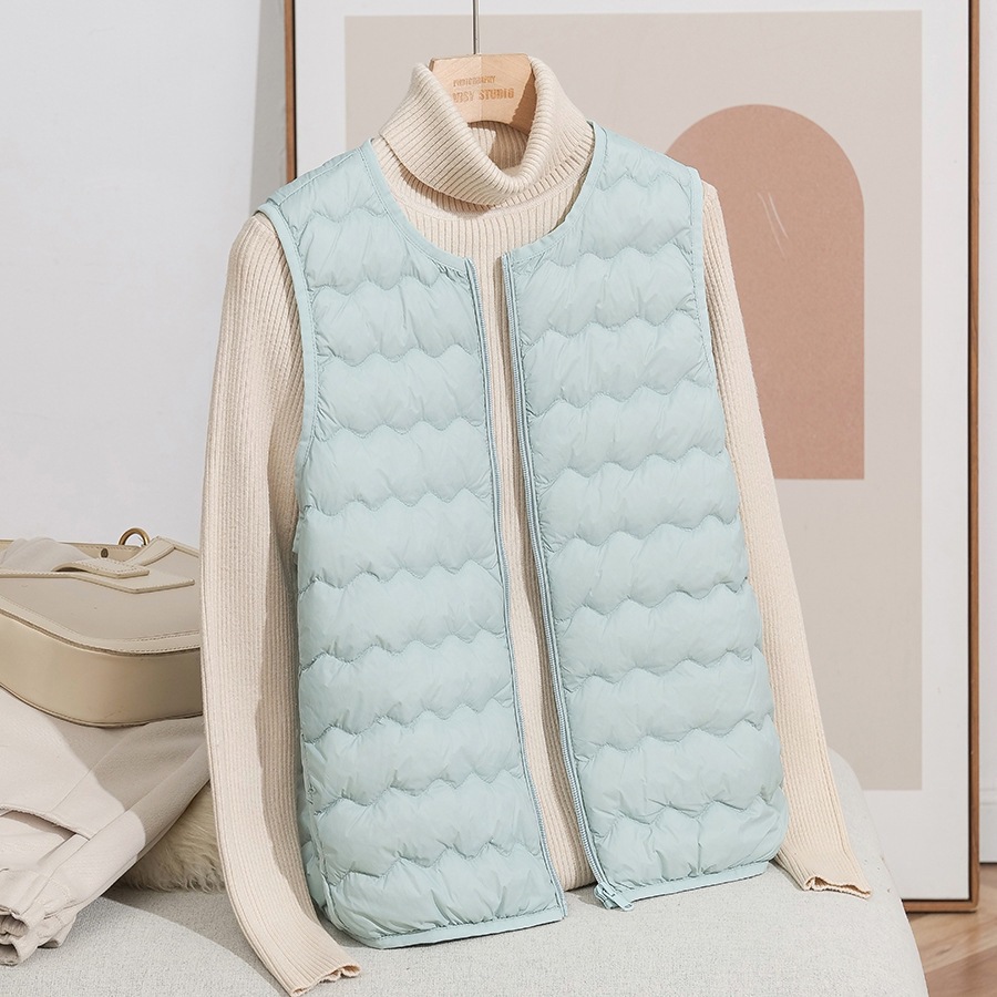 2025 otoño y invierno nuevo ligero de cuello redondo ondulado cordón de invierno portátil 90 chaleco de invierno de chaleco de invierno de moda