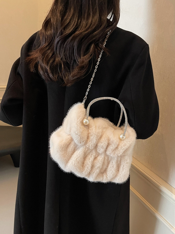 2025冬季毛绒手提包包女日韩新款时尚百搭小众链条单肩斜挎包bags|undefined