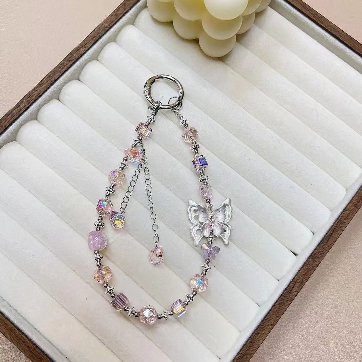 Lujo de alta gama, gran mariposa, cristal, cuentas, cadena de mano, cordón de muñeca, carcasa para teléfono móvil, accesorios femeninos, llavero, colgante