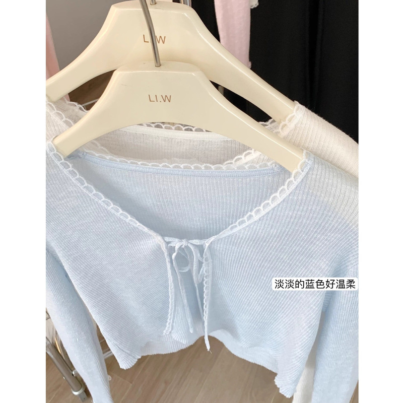 Baby Light Blue Sunscreen Cardigan Women's Summer Thin Short V-Neck Knitted Top Shawl