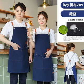 加厚帆布防水围裙定制印字LOGO多口袋餐饮烧烤奶茶工作服源头直供