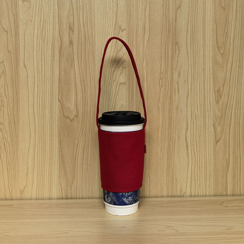 大红手摇帆布杯套奶茶咖啡饮料杯袋棉布便携棉布包礼品袋厂家logo