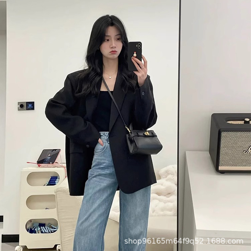 Black small suit coat women 2025 new spring and autumn clothing this year popular oversize casual high-end suit Black small suit coat women 2025 new spring and autumn clothing this year popular oversize casual high-end suit