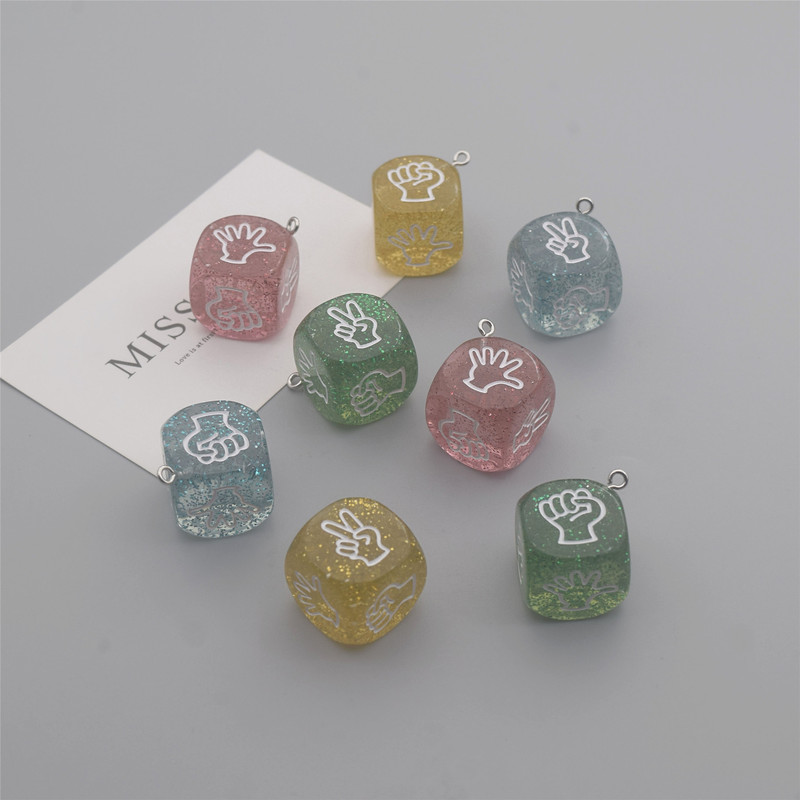 Transparent glitter dice gesture guess stone cut cloth round corner dice pendant earrings keychain pendant material