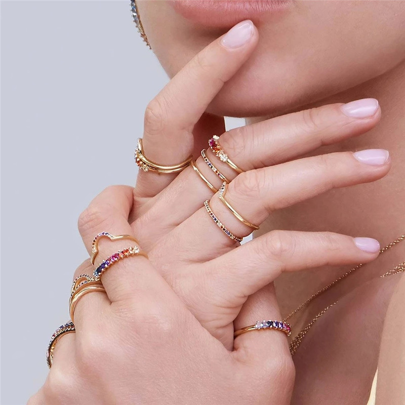 Fashion Geometric Copper Open Ring Plating Zircon Copper Rings