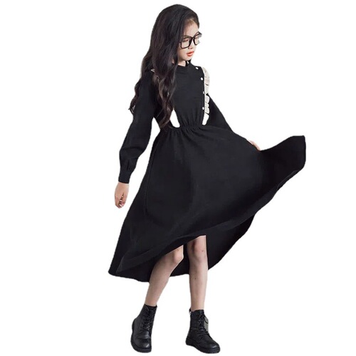 Girls' long skirts above the knee, spring and autumn Korean style children's clothing, fashionable long-sleeved children's dresses, princess dresses
