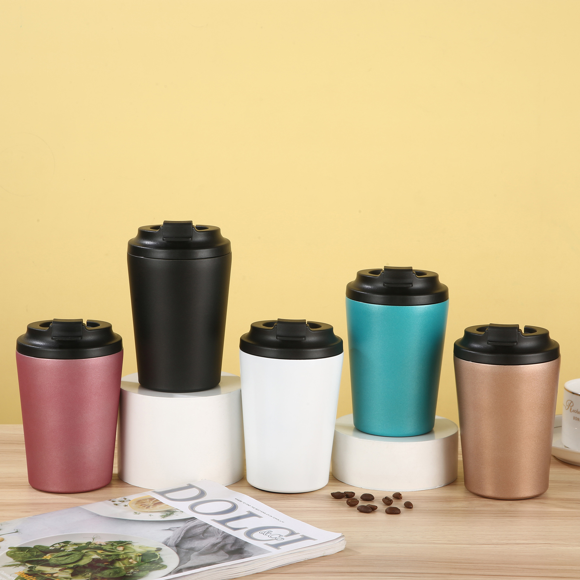 Taza de café transfronteriza de 12OZ simple taza de agua de oficina 304 taza de aislamiento de acero inoxidable taza de agua de alto valor de cara