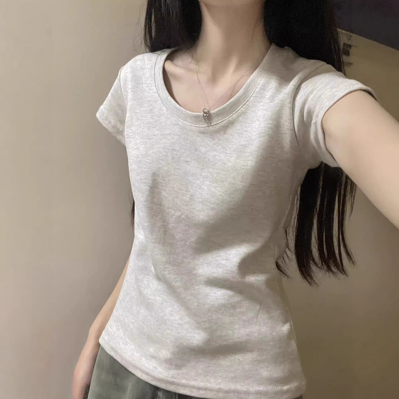 American-Style Round-Neck Pure Cotton Short-Sleeve T-Shirt for Women, 2026 Summer Design, Versatile, Regular Shoulder Fit, Slim Waist, Inner Layer Top American-Style Round-Neck Pure Cotton Short-Sleeve T-Shirt for Women, 2026 Summer Design, Versatile, Regular Shoulder Fit, Slim Waist, Inner Layer Top