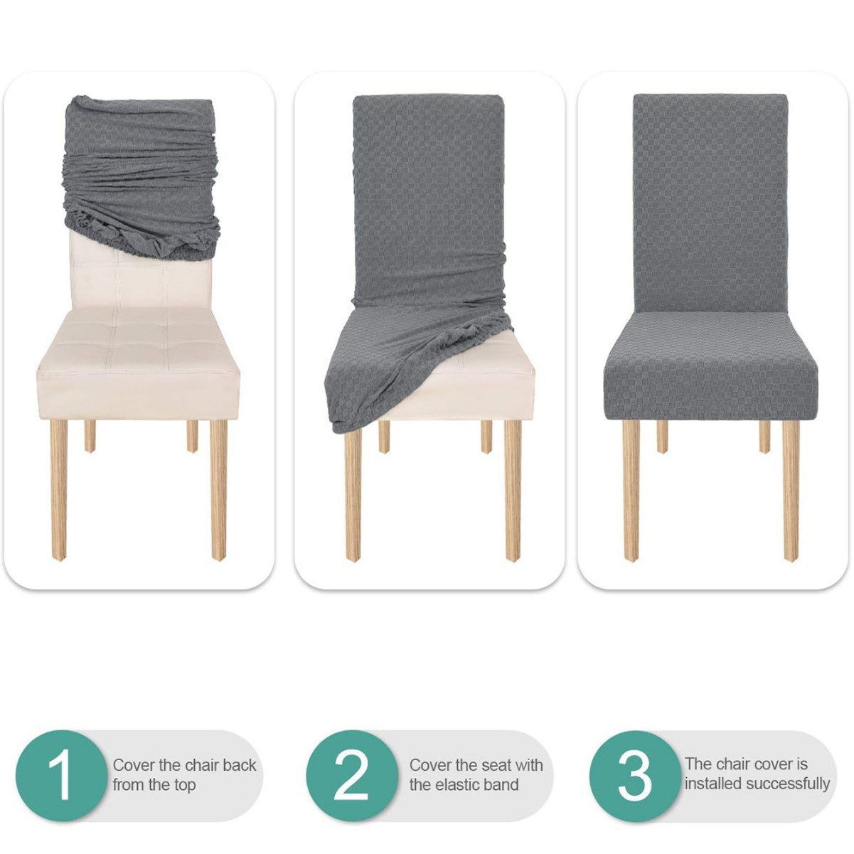 Transfronterizo sólido elástico Jacquard pequeño cuadrado cubierta de silla impermeable espaldas altas cubierta de silla de restaurante de hotel general todo incluido