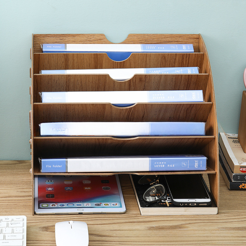 (2개) 팬 모양의 나무 파일 랙 데스크탑 파일 랙 사무용품 스토리지 프레임 다층 A4 데이터 책장