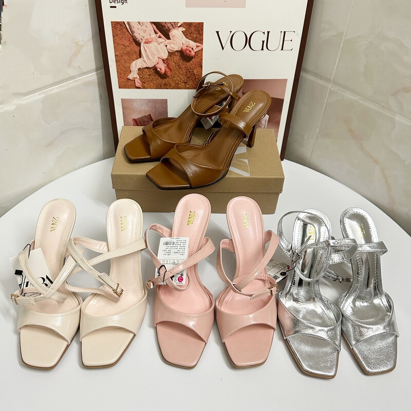 Za2025 New Summer Women's Shoes French Square Toe Patent Leather Open Toe One-Line Strap Slingback Stiletto Heel Sandals