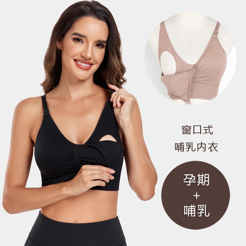 Window-Style Nursing Bra for Postpartum Women, Maternity Bra with Front Buckle, Nursing Bra Without Underwire Window-Style Nursing Bra for Postpartum Women, Maternity Bra with Front Buckle, Nursing Bra Without Underwire