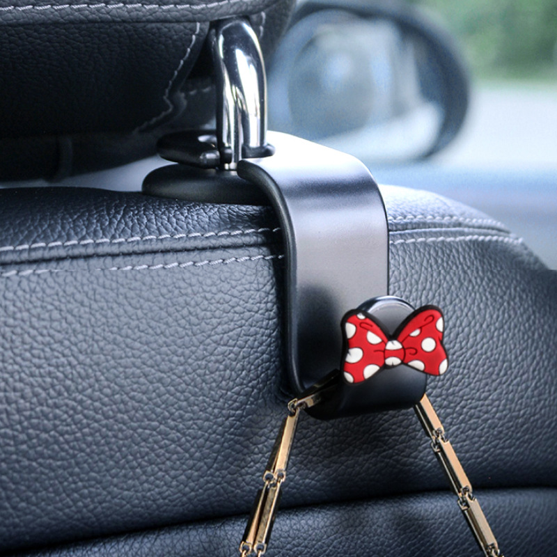 [Transfronterizo] Gancho de coche con lazo de dibujos animados, gancho de silla trasera de coche, asiento con almacenamiento firme en coche femenino