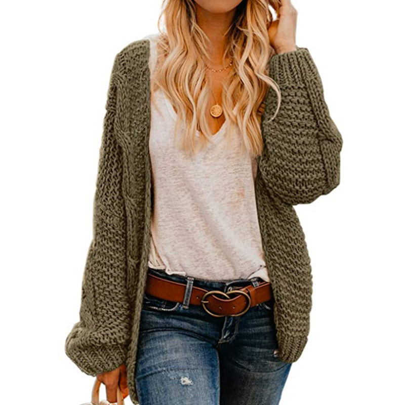 Directo de fábrica transfronteriza Europea y Americana Comercio Exterior Nueva aguja gruesa giro perezoso punto cardigan color sólido abrigo suelto para las mujeres image 10
