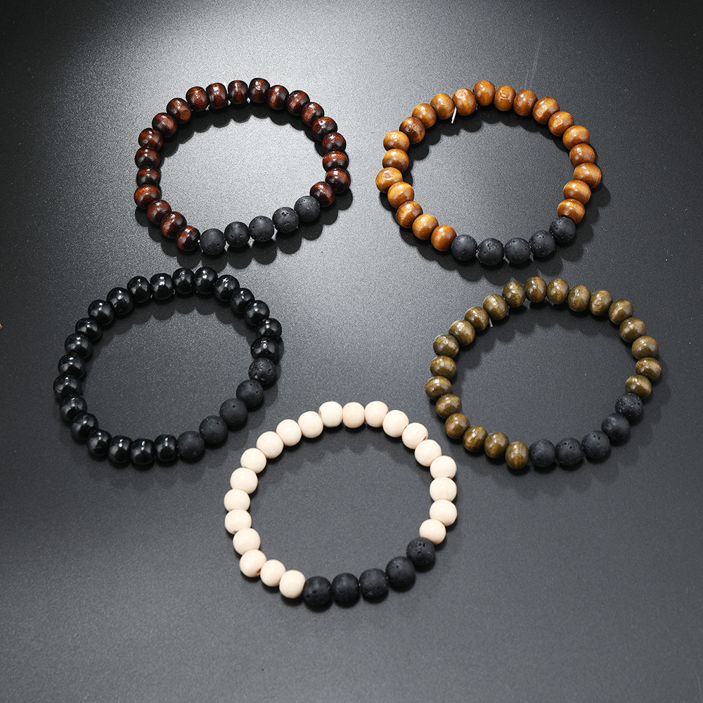 Retro Ropa De Calle Geométrico Madera Roca Volcánica Hombres Pulsera Pulseras Con Cuentas Para Hombre display picture 5