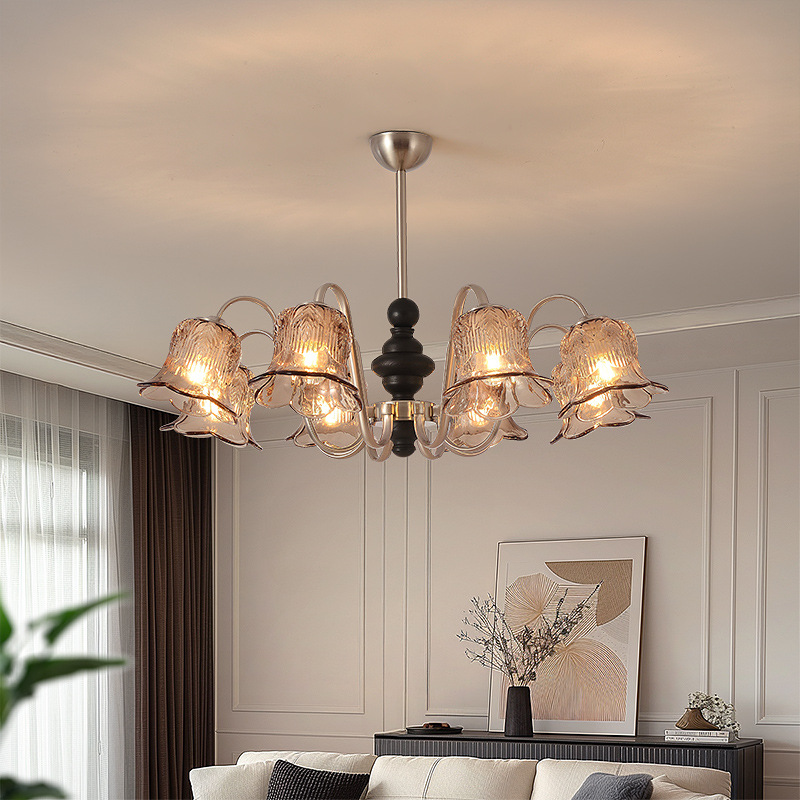 Araña americana, sala de estar, comedor, lámpara de dormitorio, estilo retro francés, vidrio de hierro forjado, lámpara de estudio de atmósfera simple