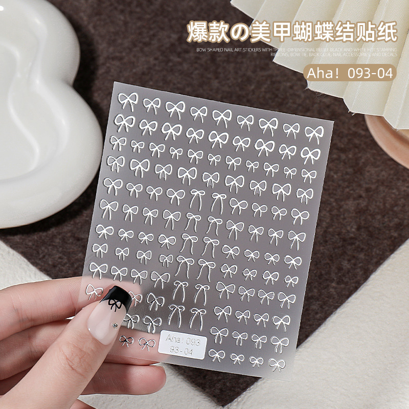 Pegatinas de Uñas con Diseño de Lazo, Estilo Nuevo, Transfronterizo, Calcomanías en Blanco y Negro con Lámina Dorada, Finas y Flexibles, Decoración de Uñas Sencilla