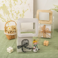 透明PVC手提袋金色香檳粉酒紅色手提小雛菊節日伴手禮品袋塑料袋