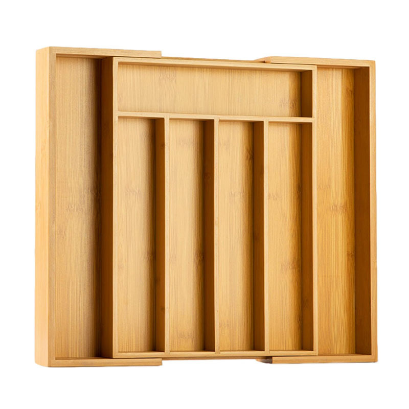 Kitchen drawer organizer, knife and fork divided storage box, expandable bamboo dining accessory rack, desktop tidying box