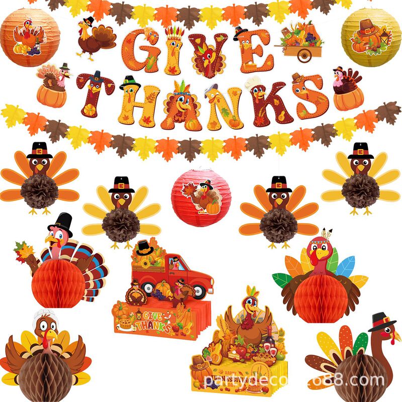 Maple Leaf and Turkey Themed Autumn Party Decorations Thanksgiving Family Gathering Atmosphere Decoration Set Photo Props
