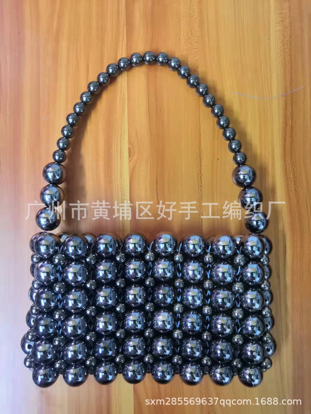 英国大牌串珠编织手提包枪黑TOPSHOP原单串珠编织手工珠珠包