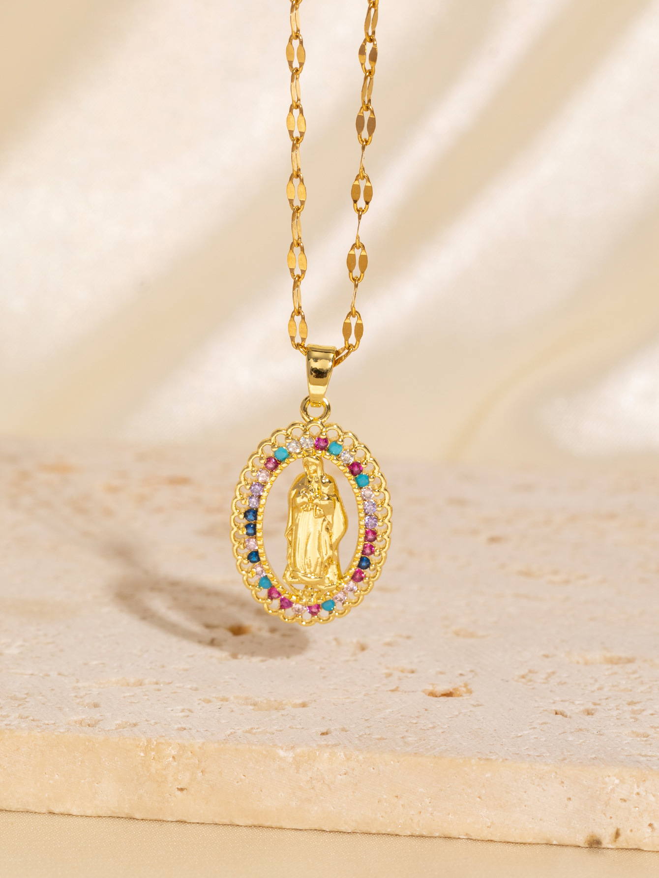 Copper Chain Material 1 Piece Quantity Copper Plating Virgin Mary Zircon Pendant Necklace