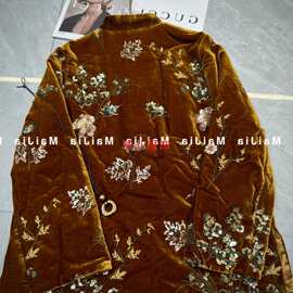 新短外套丝绒气质含亮片刺绣真丝华丽重工图片色针织面料