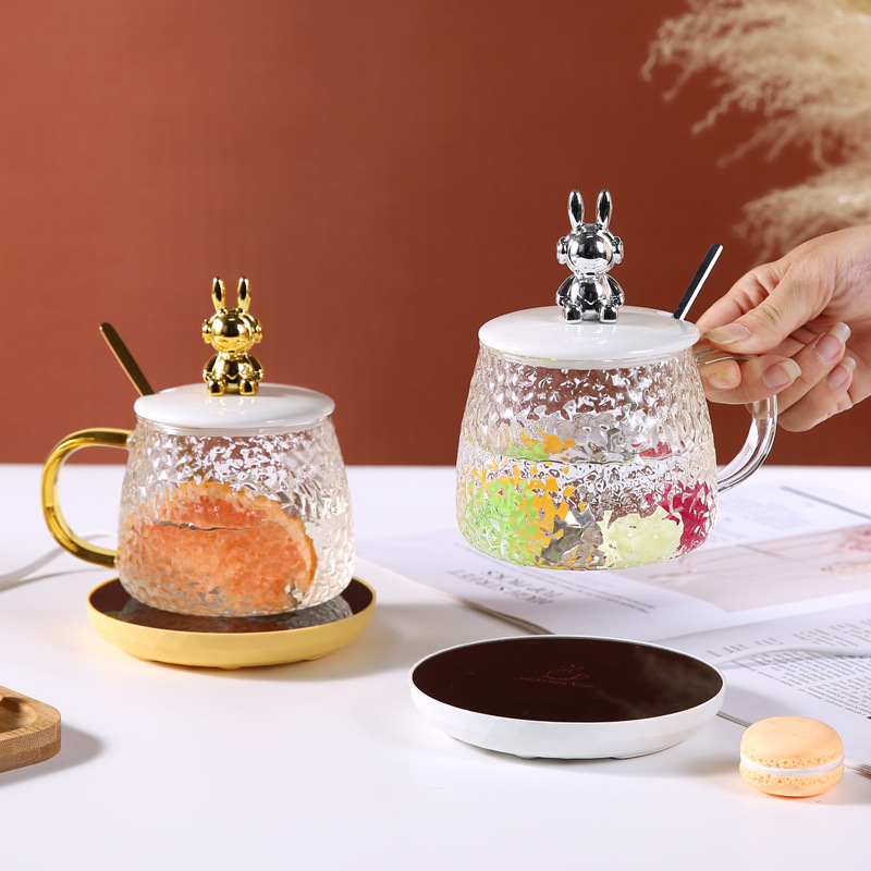 55°恆溫玻璃杯禮品簡約套裝帶蓋勺水杯高顏值公司開業伴手禮杯子