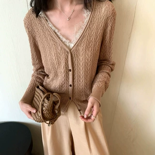 2026早秋上新韩系冷淡风慵懒松弛感镂空柔软针织开衫女可叠穿毛衣