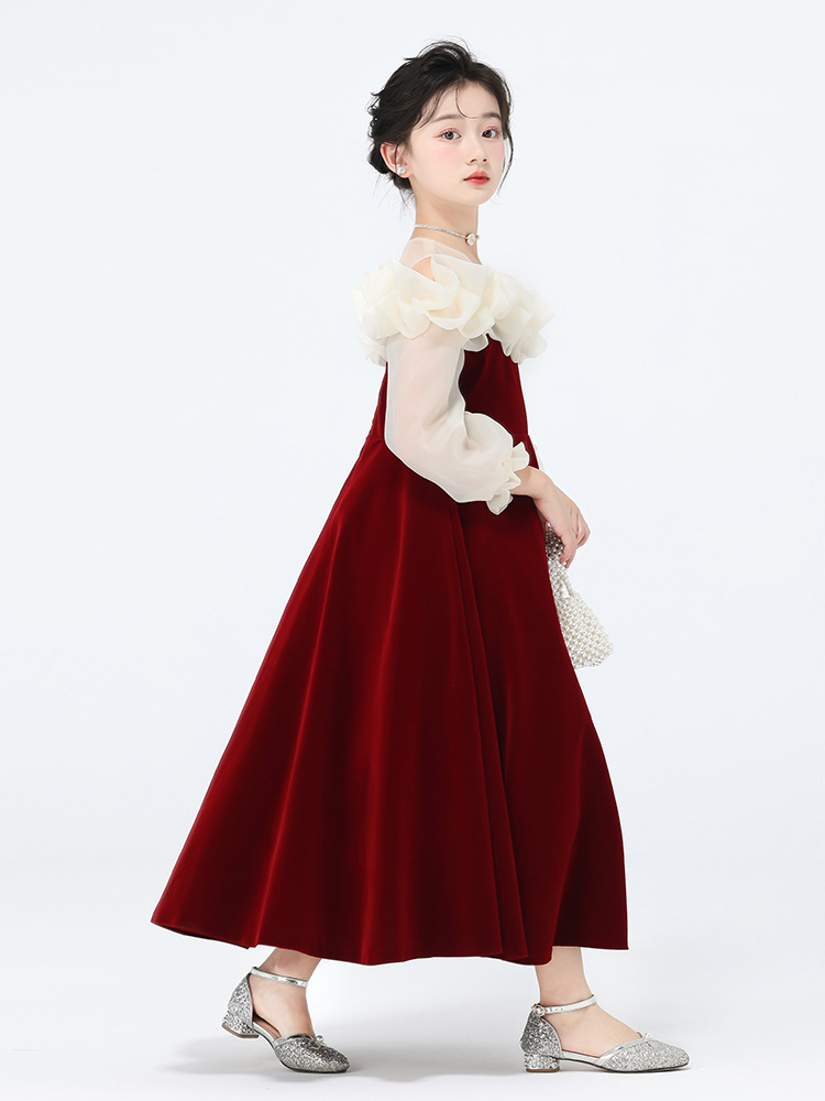 Vestido de alta gama para niñas, vestido de princesa rojo, anfitrión de niños, niña de las flores, traje de interpretación de piano, vestido de niña