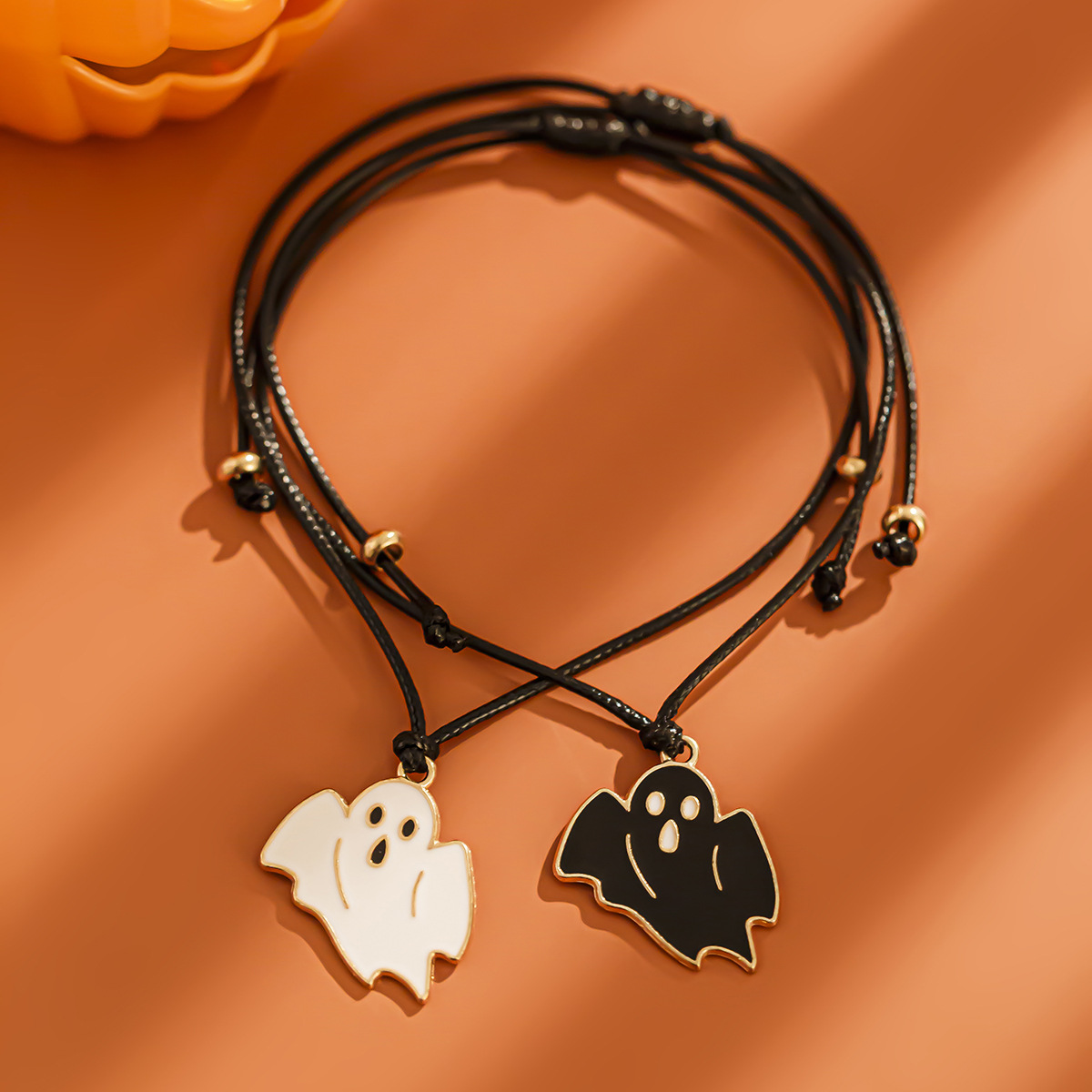 Halloween ghost leather wax line bracelet, dark wind bat alloy bracelet set_voghion.com