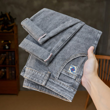 韩版2025男士牛仔裤直筒修身男款弹力高端潮流长裤刺绣复古百搭蓝