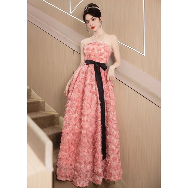 Toast Dress Bride High-end Sense Pink Engagement Tube Top Wedding Rose Morning Gown Evening Dress Female Princess Dress Adult Ceremony
